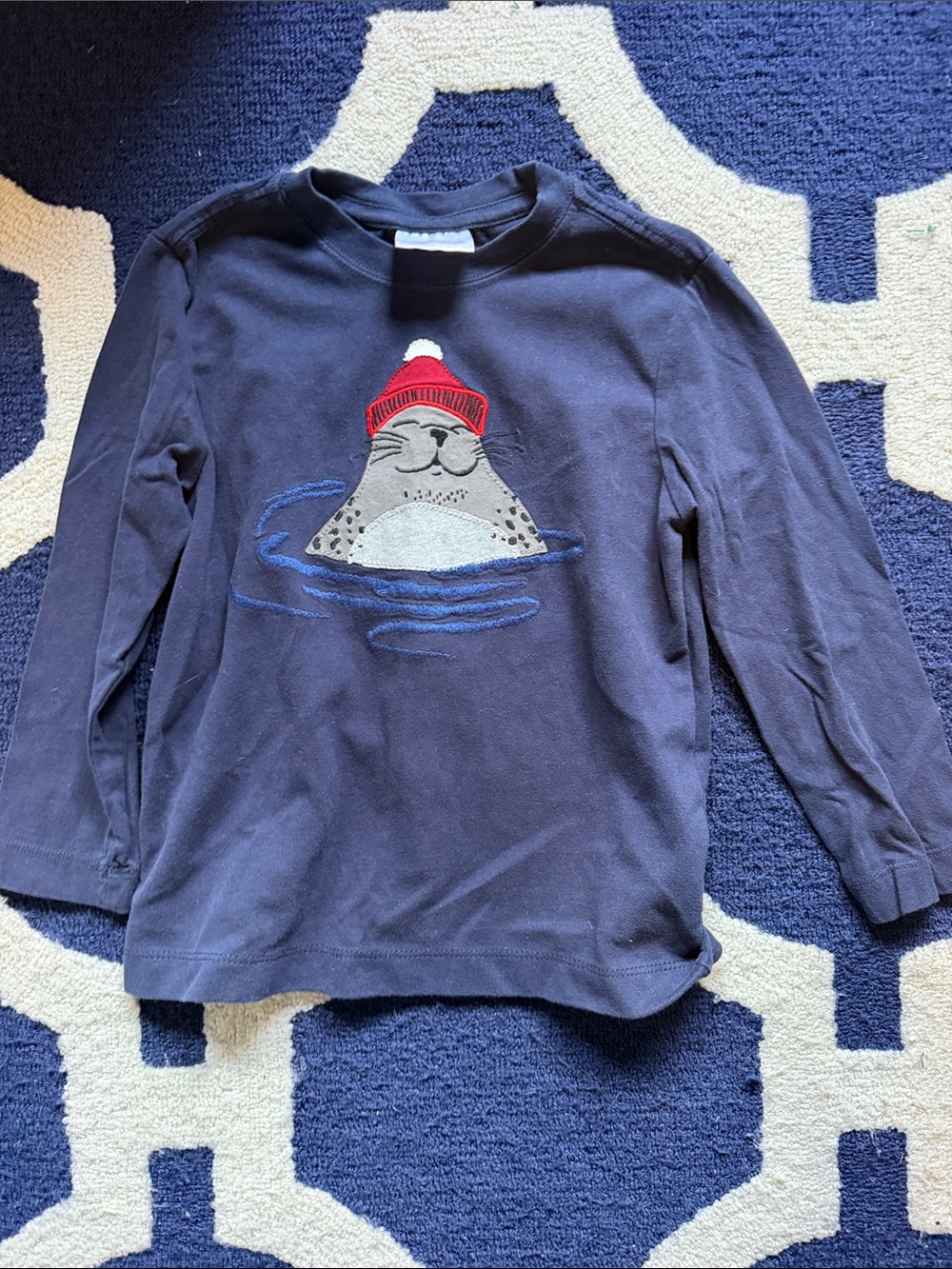 Hanna Andersson Navy Long-Sleeve Seal Tee with Red Beanie